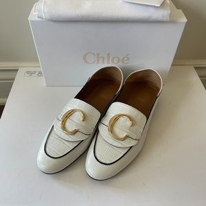 NEW Chloe Flat Leather Logo Fold- Down Loafers